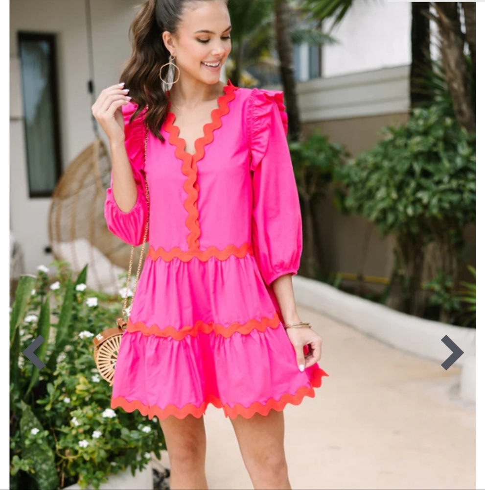 Fanco Pink and Red Ric Rac Trim Dress - Picture 7 of 10